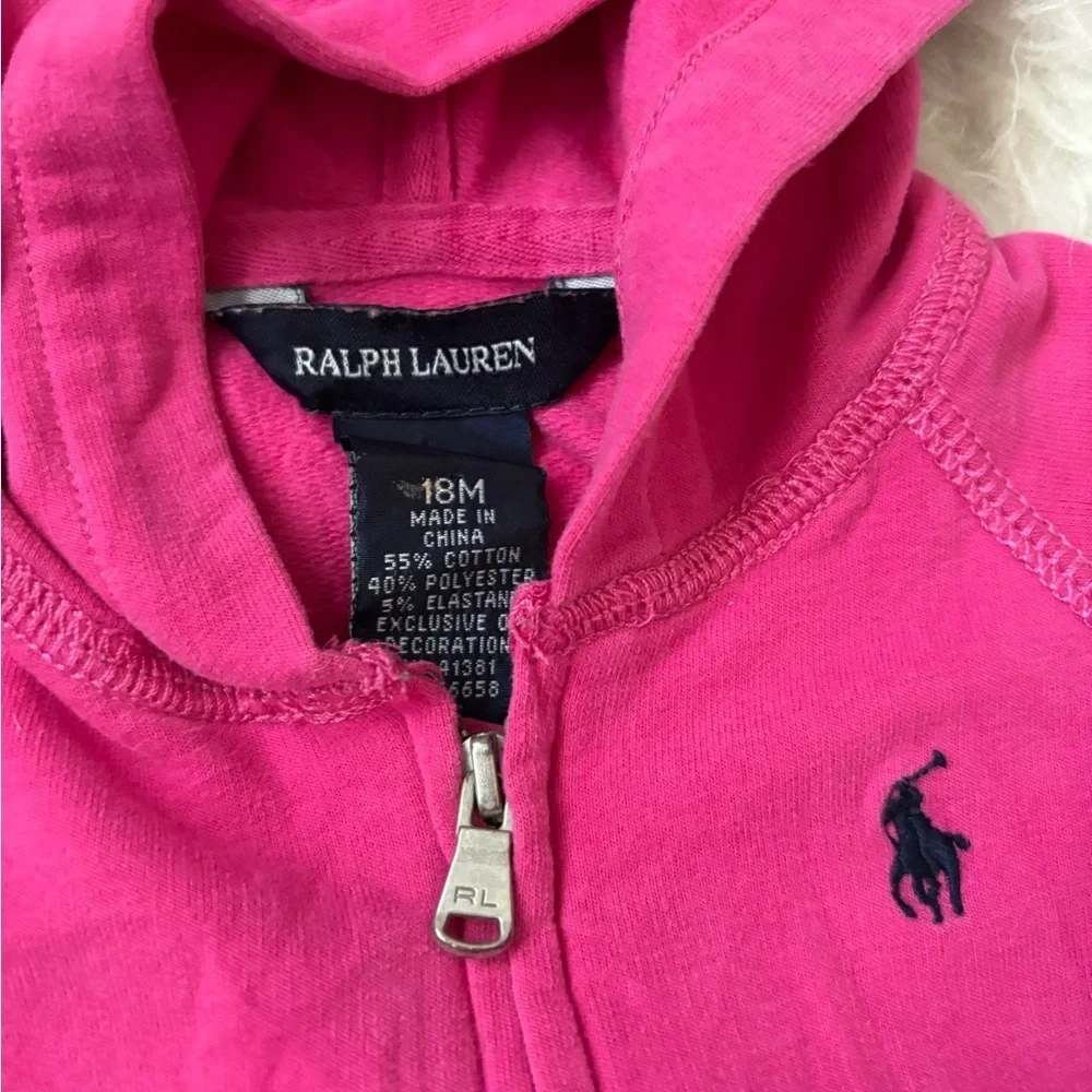 Ralph Lauren Hot Pink Hooded Peplum Zip-Up Sweatshirt